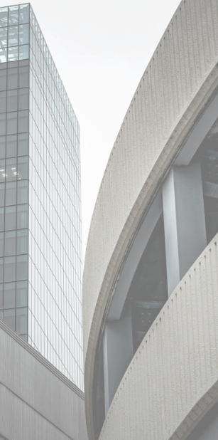 Curved glass building facade