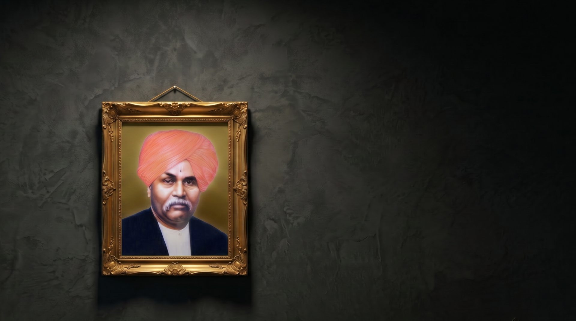 Framed portrait of Shri Yashwantrao Bhaurao Pawar-Patil on a dark textured wall