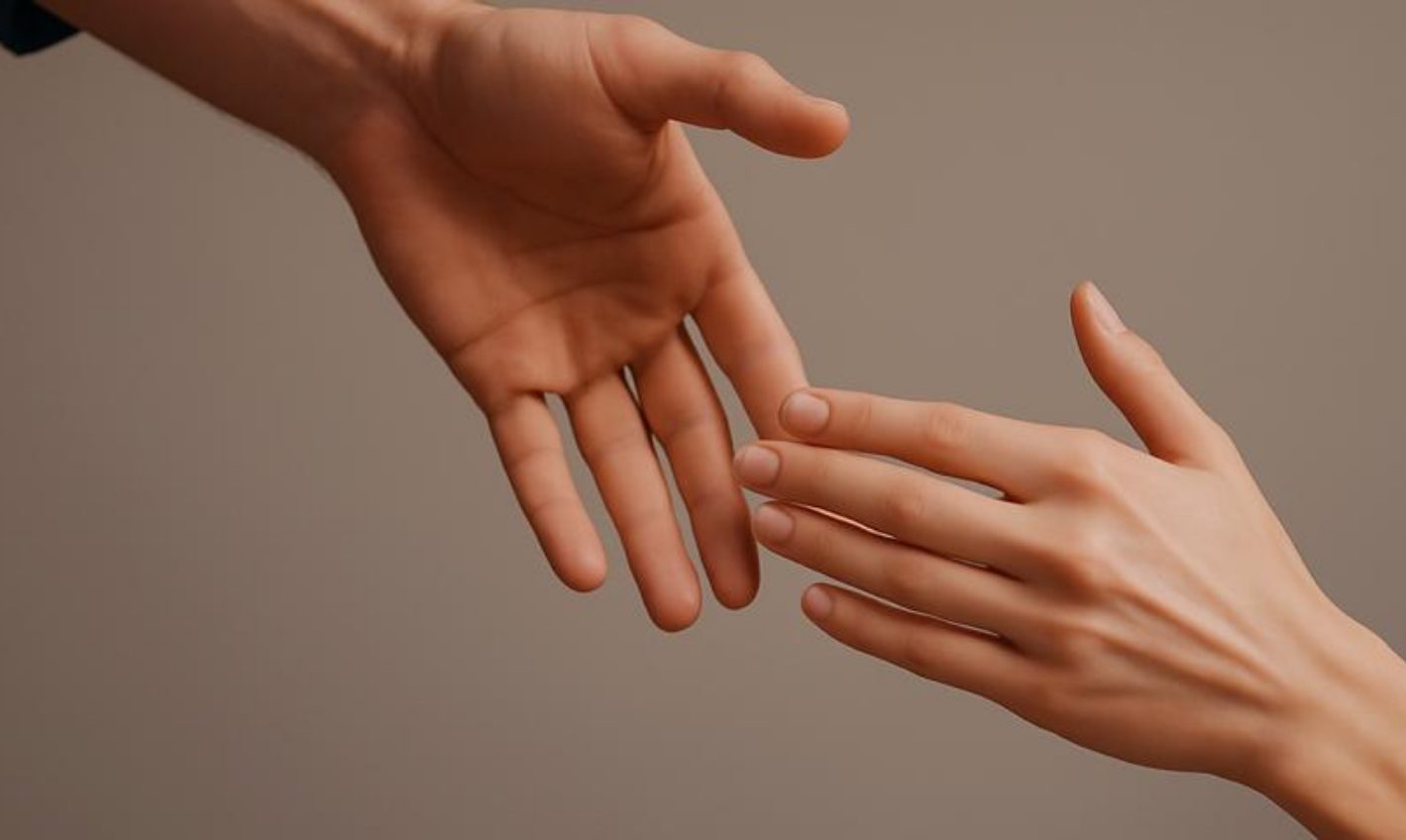 Two hands reaching toward each other