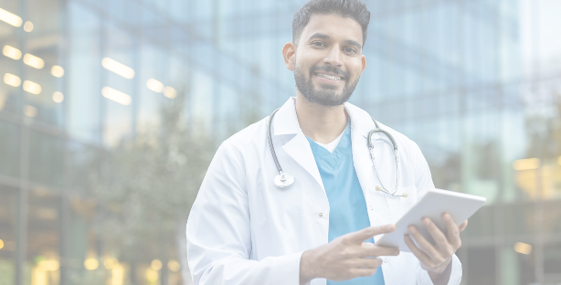 Doctor reviewing patient records on a tablet