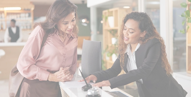 Colleagues collaborating in a hospitality setting